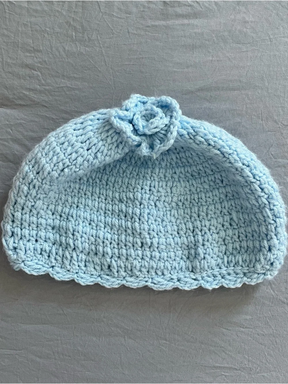 Light Blue Crochet Beanie‎ with Flower handmade